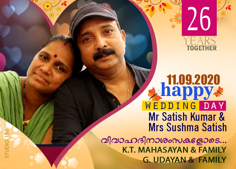 Happy 26th Wedding Anniversary to    Mr. Satish Kumar & Mrs. Sushma Satish on 11th September, 2020